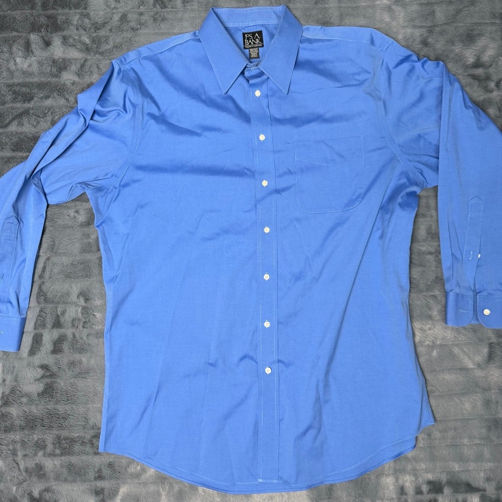 Jos. A. Bank Mens Traveler Collection Tailored Fit Dress Shirt Blue 17.5 34